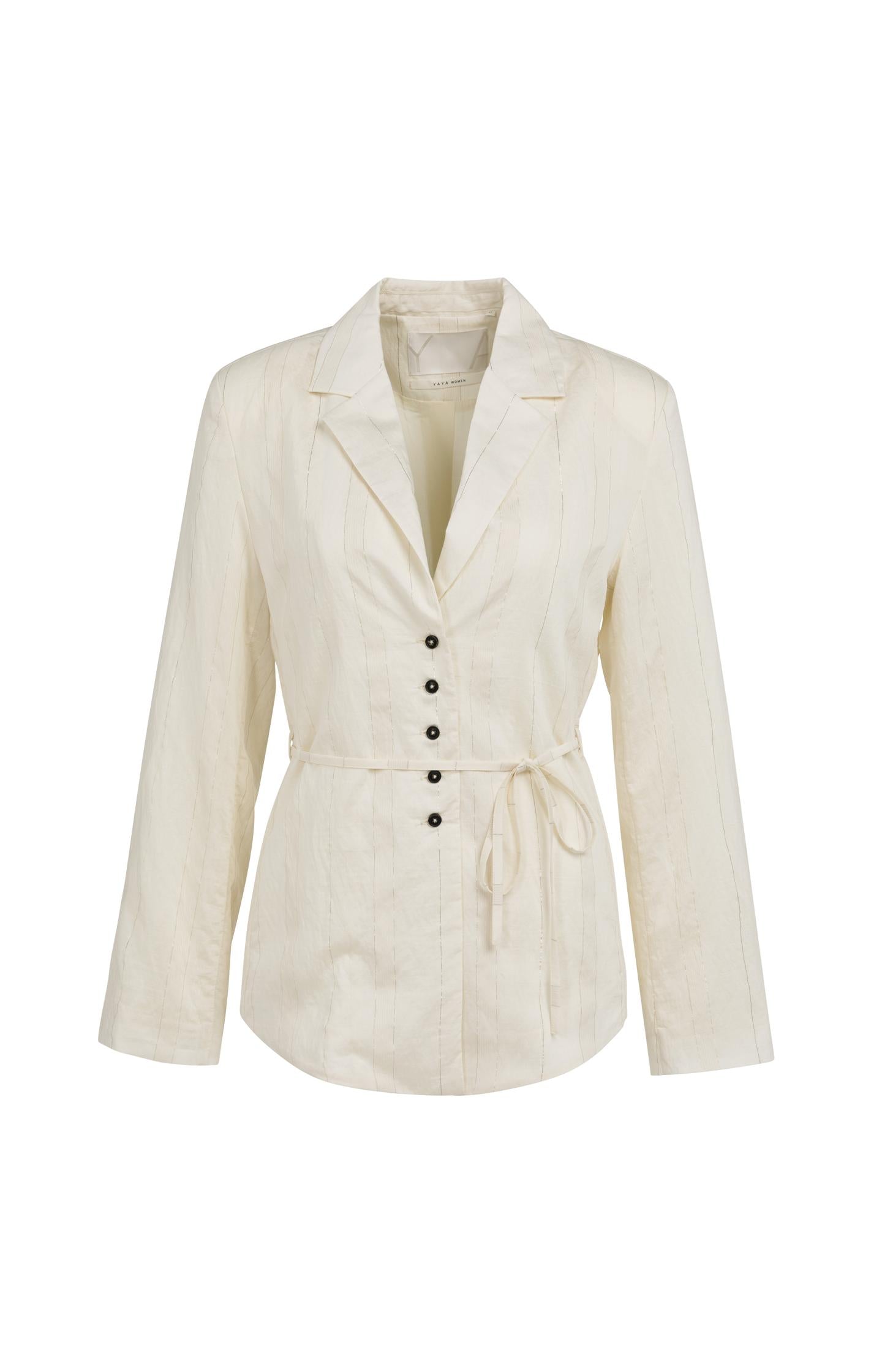 Pinstripe blazer with tie belt