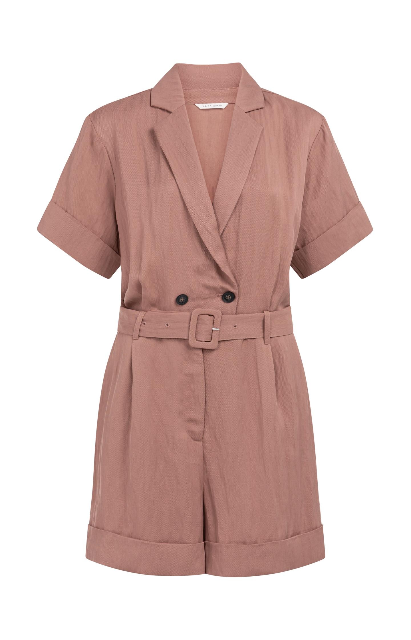 Playsuit with double button closure and belt - Type: product