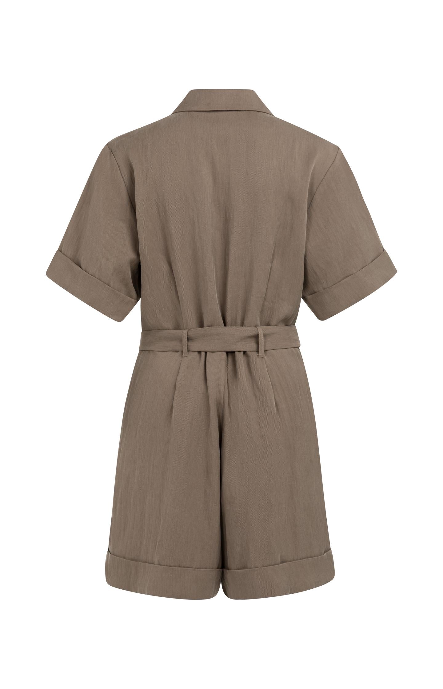 Playsuit with double button closure and belt