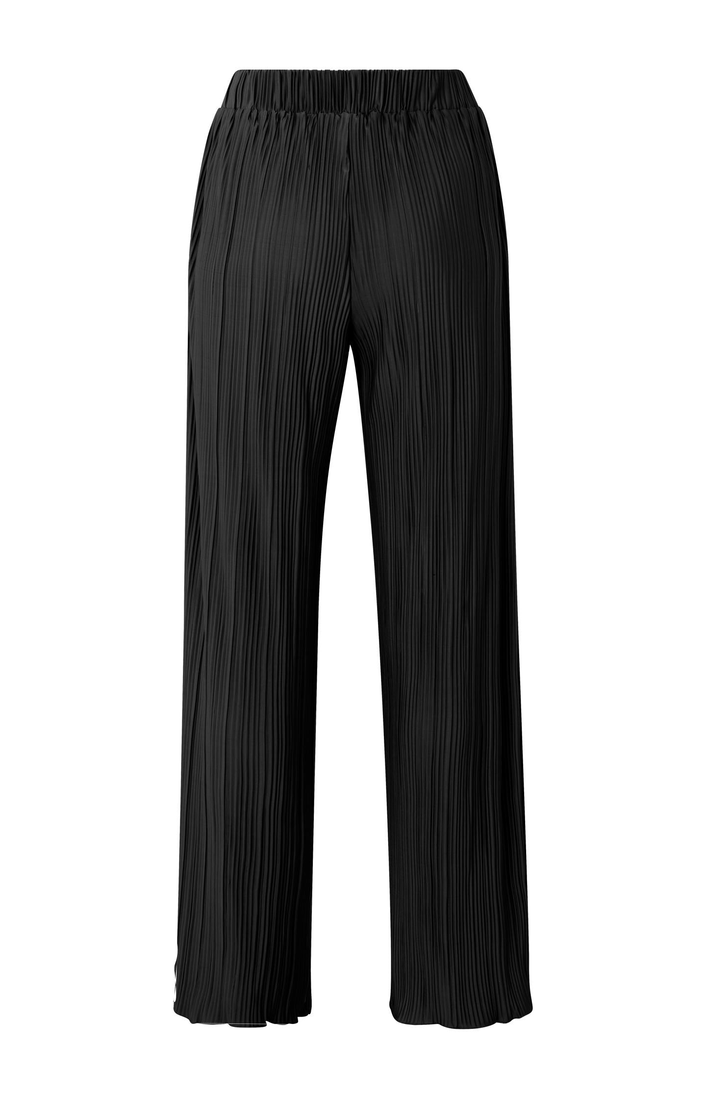 Pleated trousers with elastic waistband and wide legs