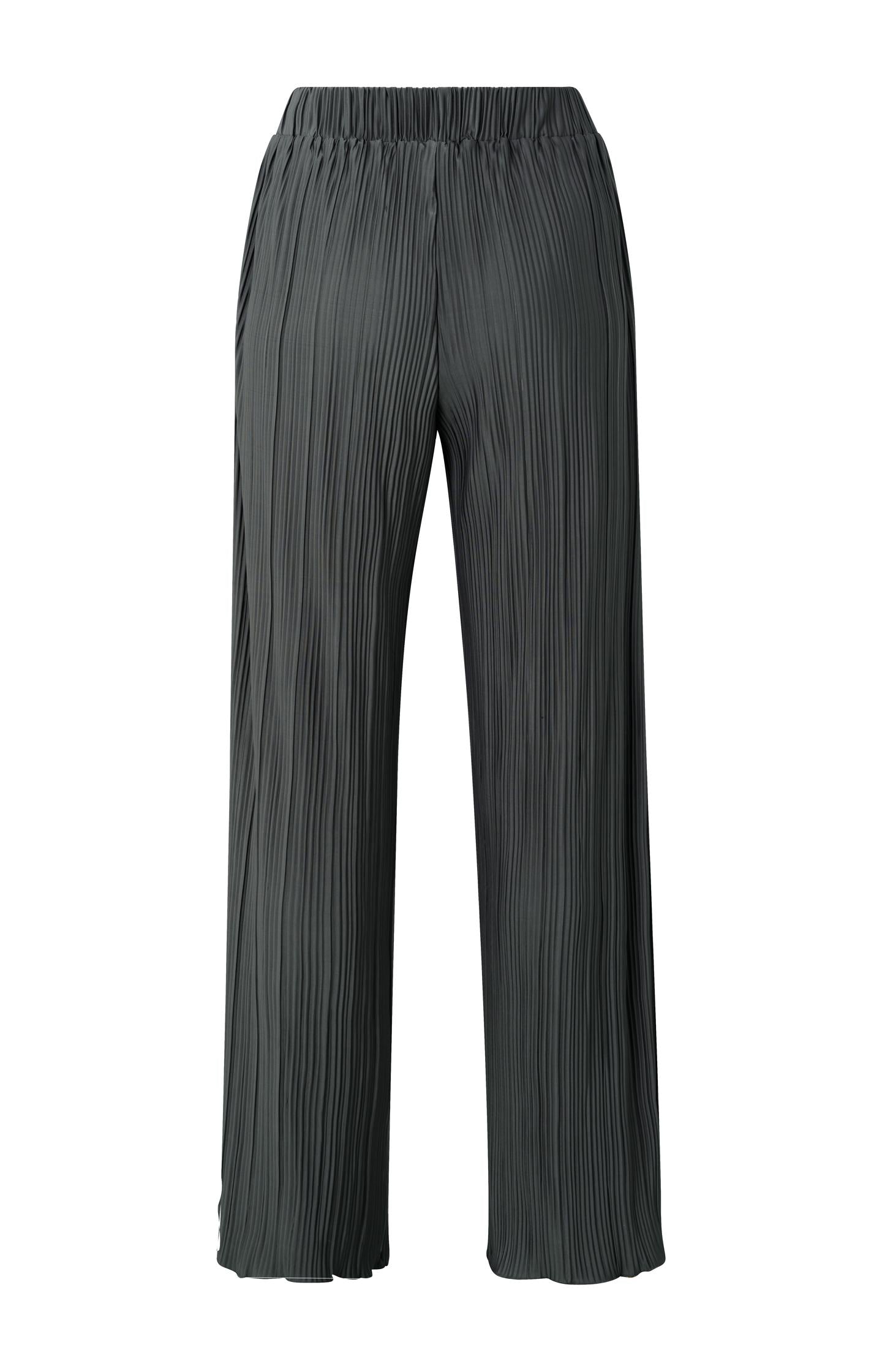 Pleated trousers with elastic waistband and wide legs