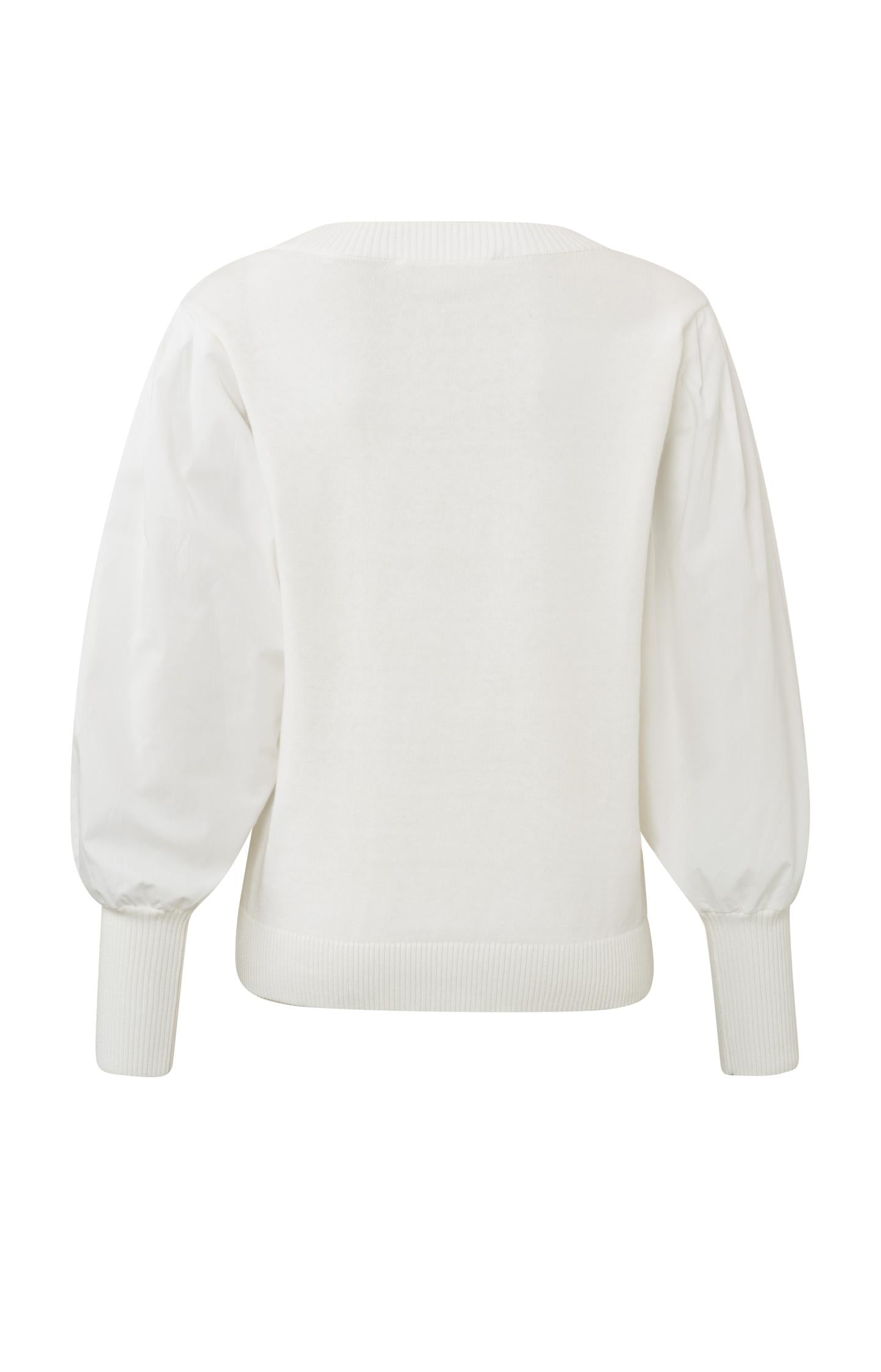 Pointelle sweater with round neck and long puffed sleeves