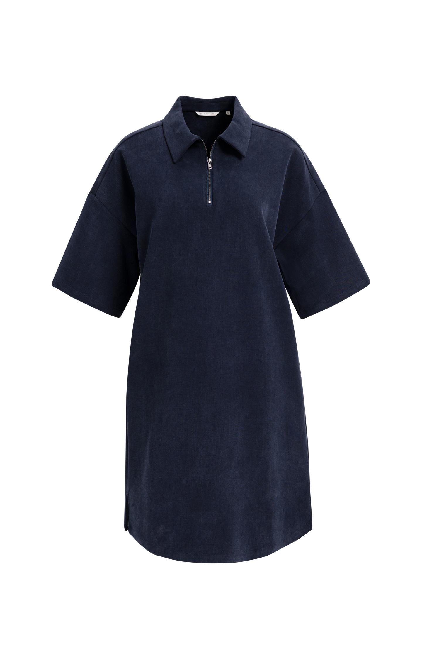 Polo dress with short sleeves and half zip