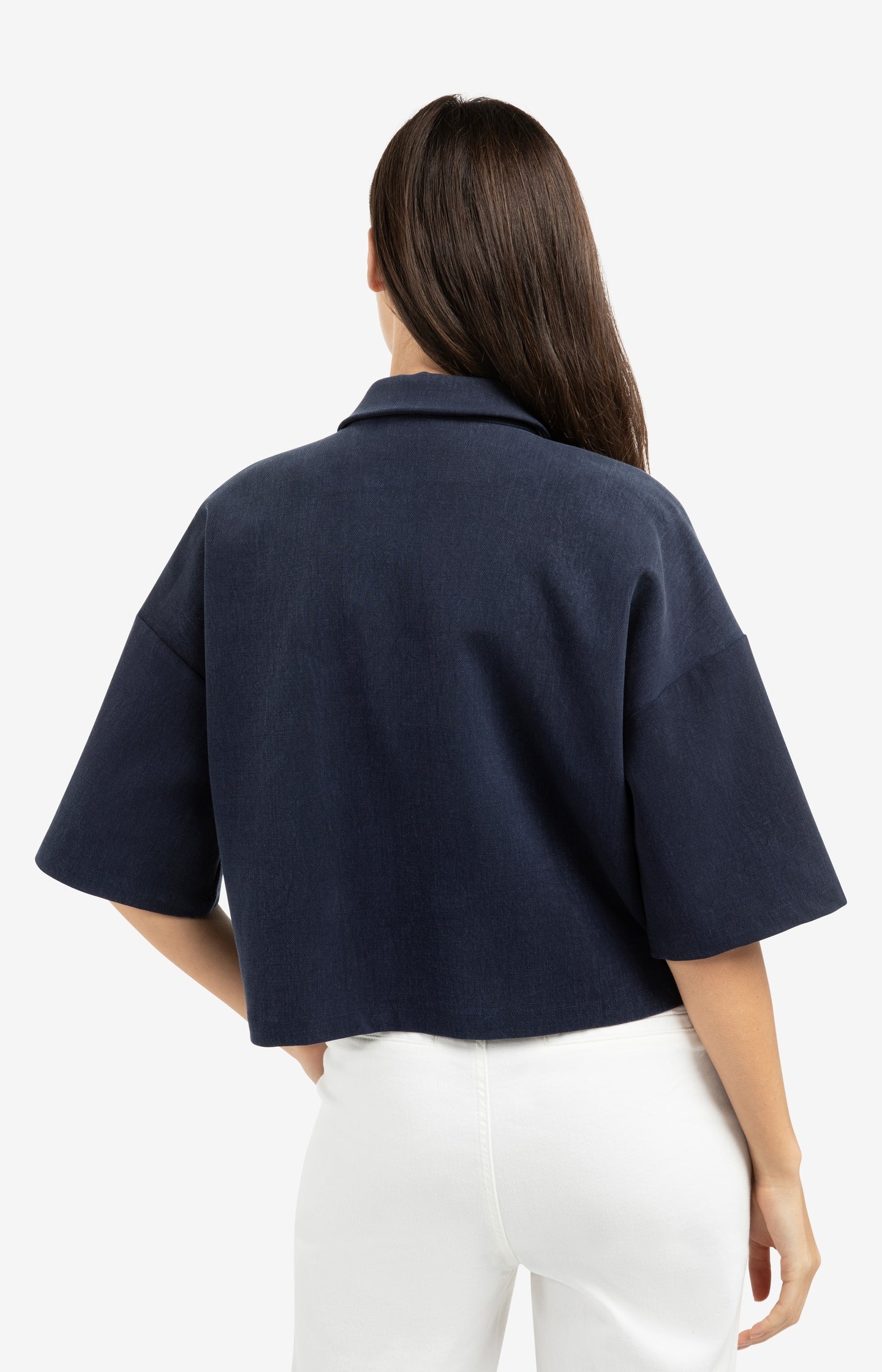 Polo top with half zip and short wide sleeves