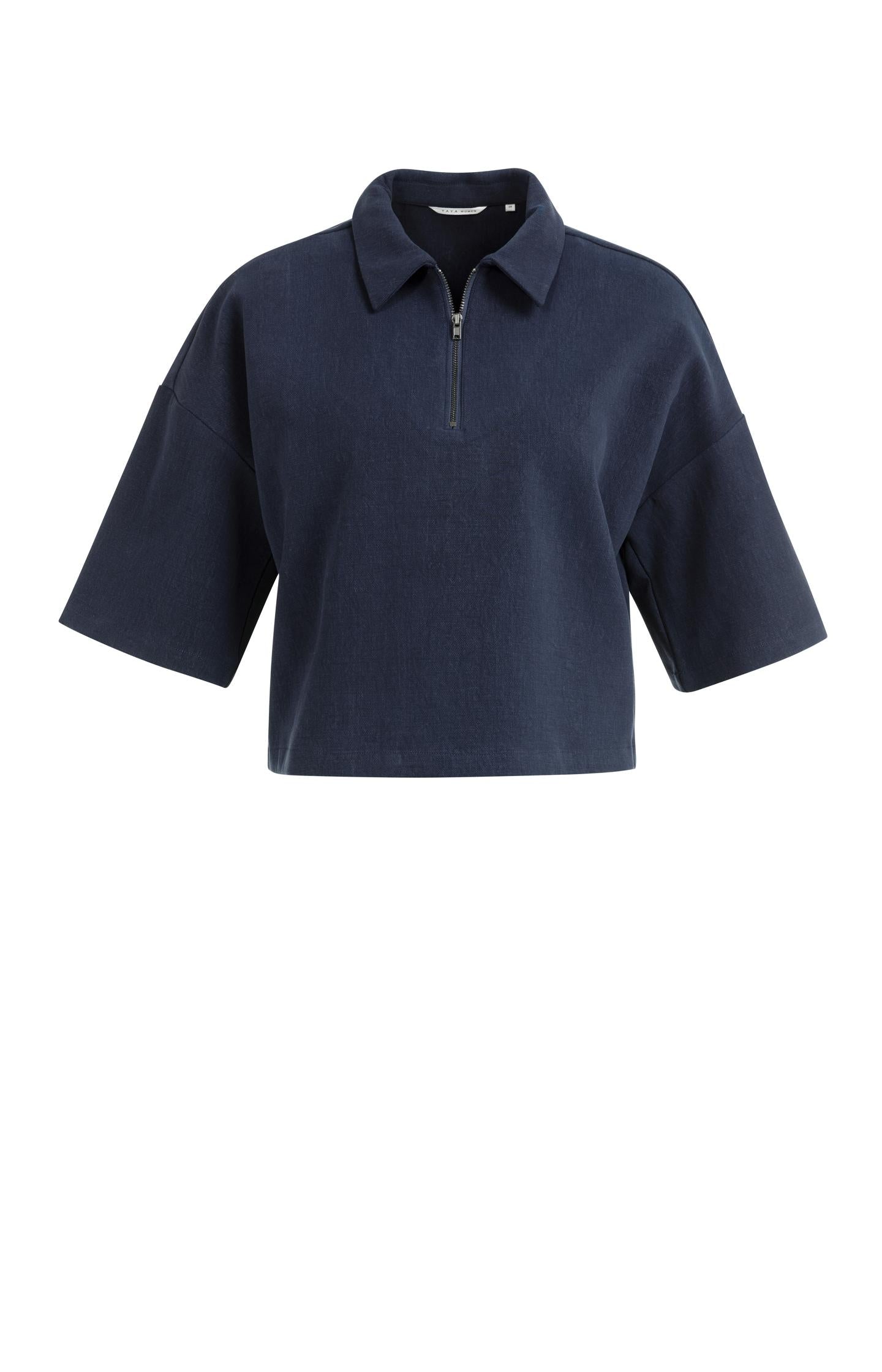 Polo top with half zip and short wide sleeves