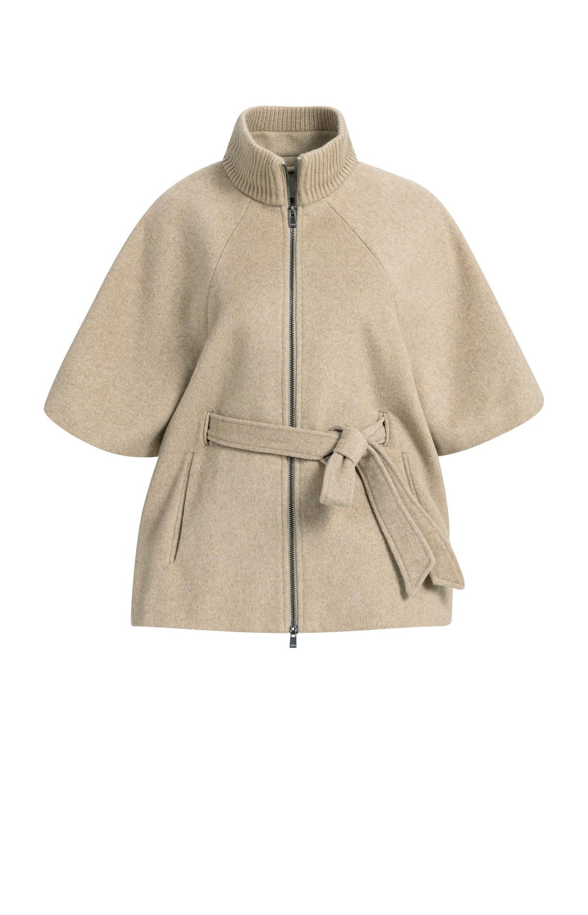 Poncho jacket with rib collar and belt - Pure Cashmere Grey Melange