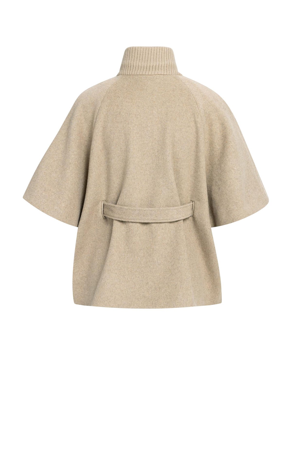 Poncho jacket with rib collar and belt - Pure Cashmere Grey Melange