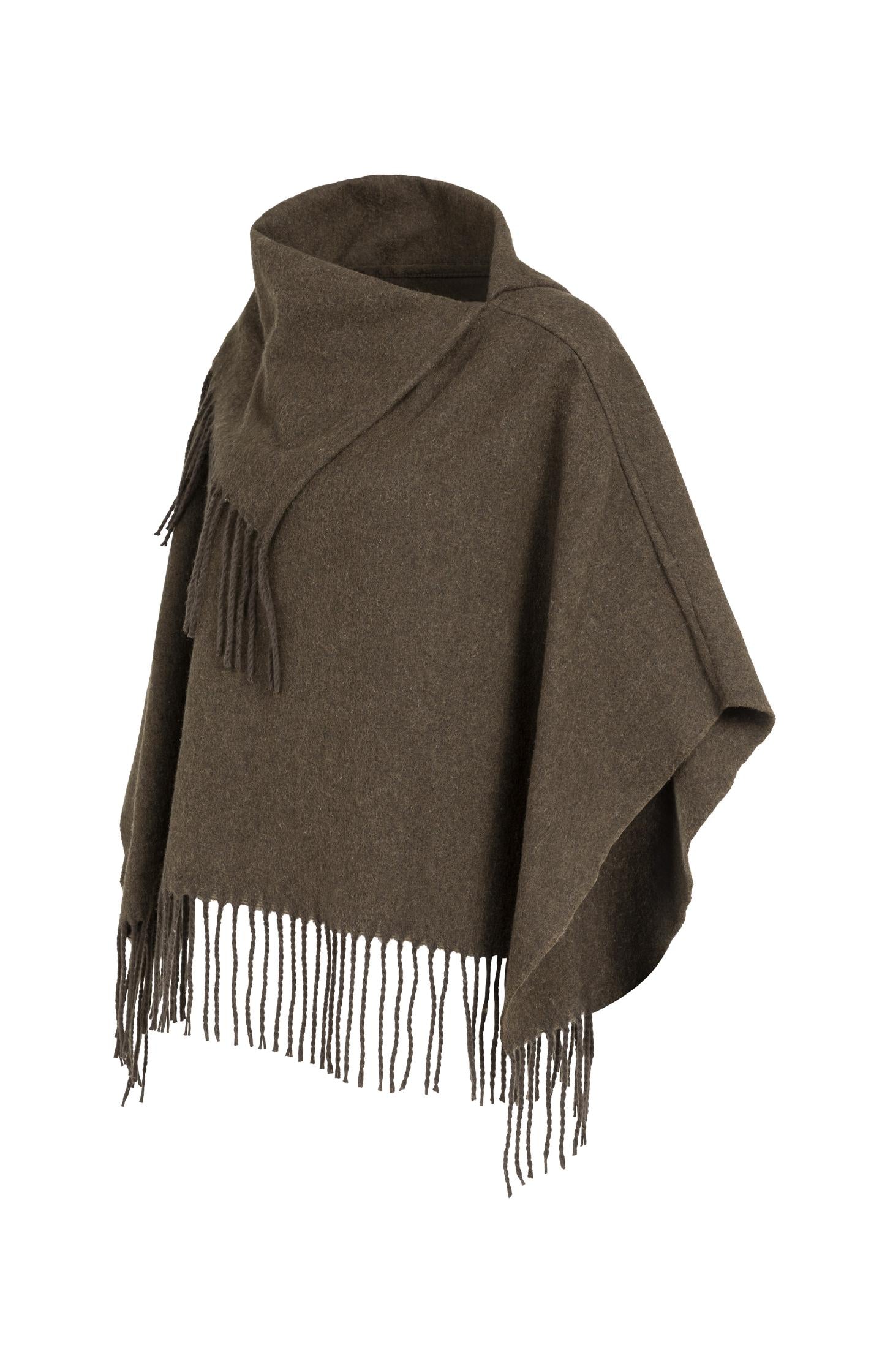 Poncho with high neck and twisted fringes - Type: lookbook