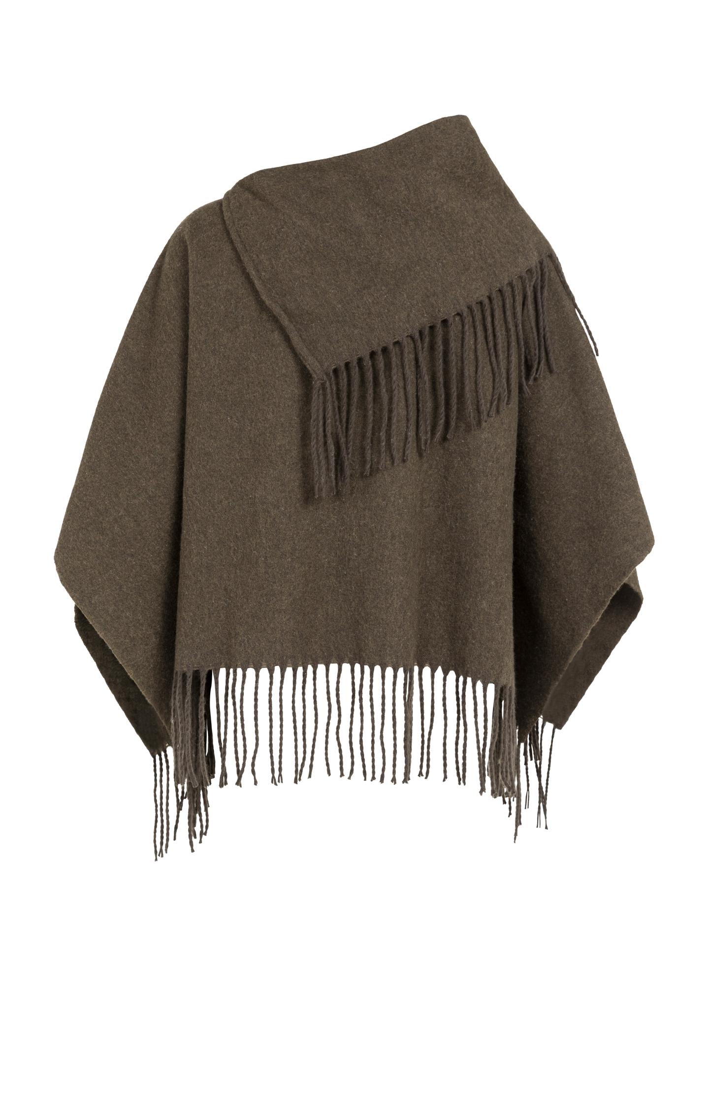 Poncho with high neck and twisted fringes - Type: lookbook