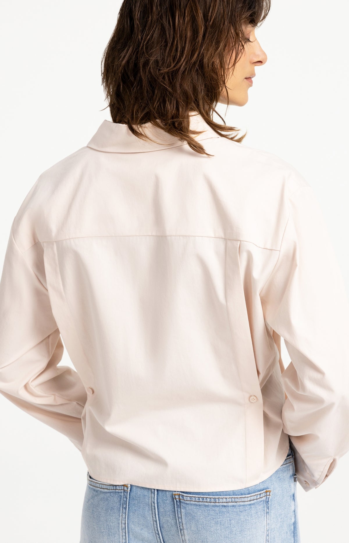 Poplin blouse with adjustable waist and long sleeves - Pink