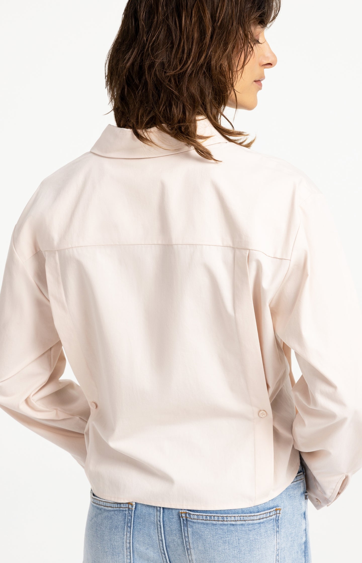 Poplin blouse with adjustable waist and long sleeves