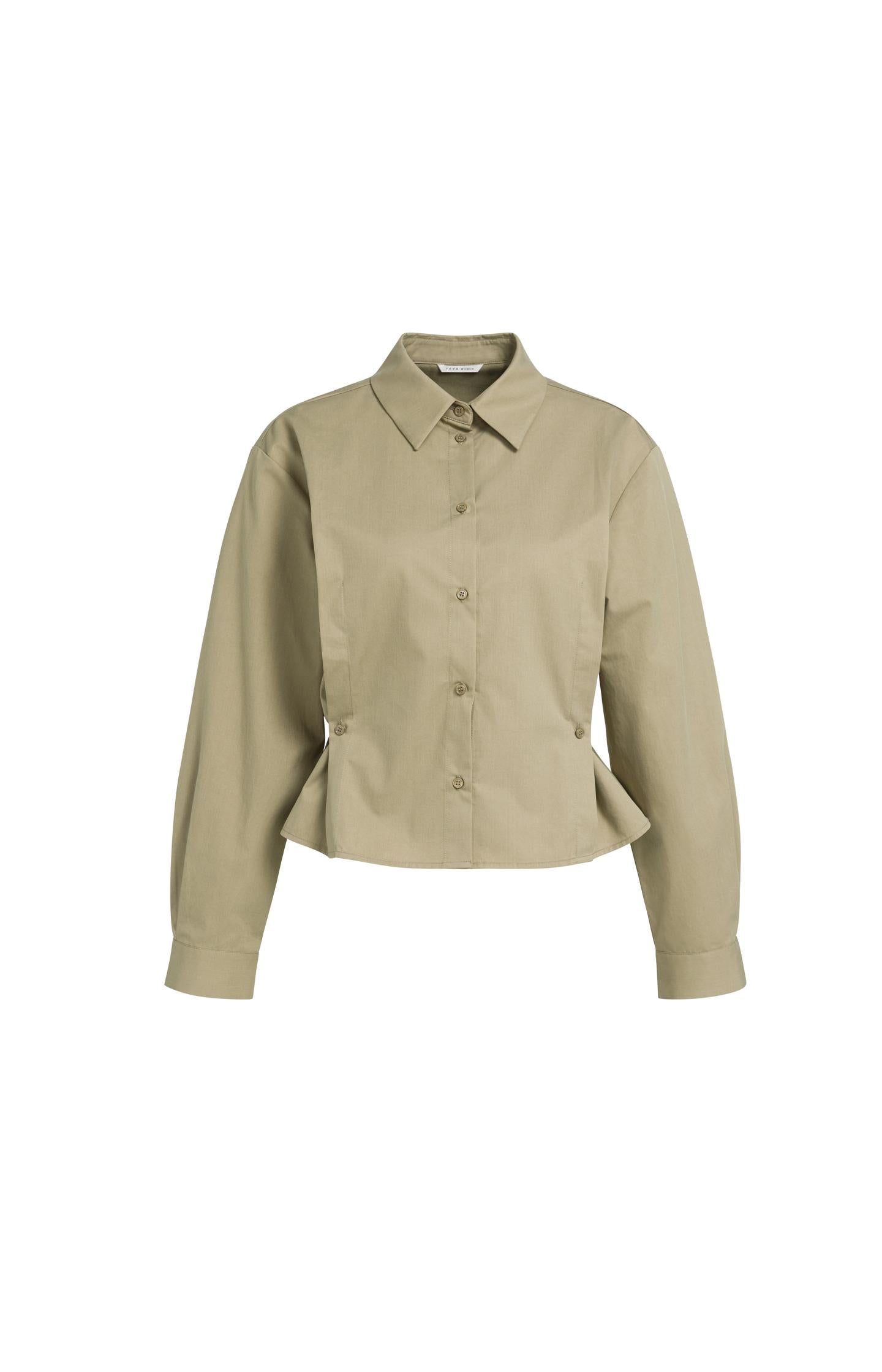 Poplin blouse with adjustable waist and long sleeves