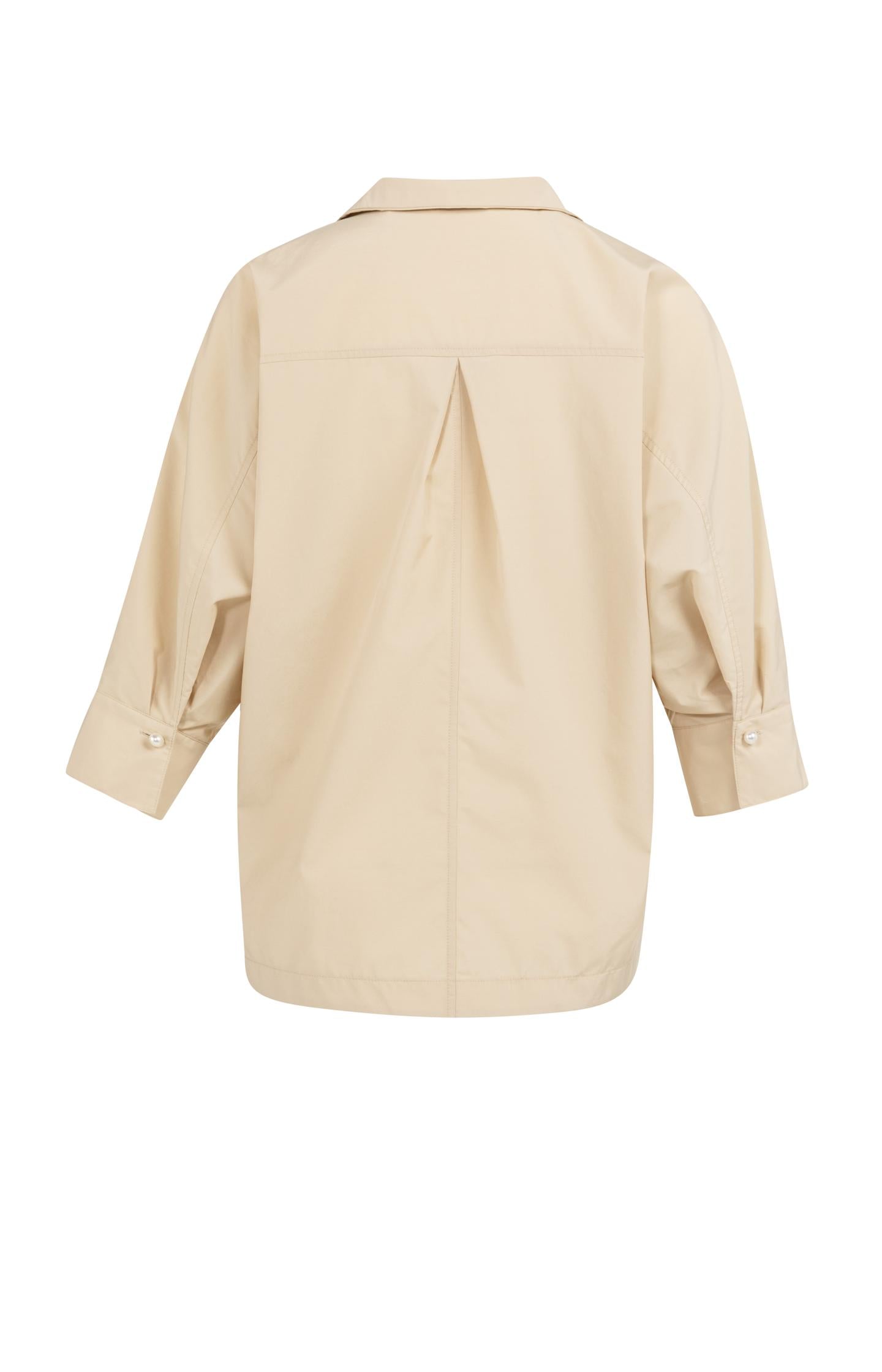 Poplin blouse with polo collar and pearl buttons