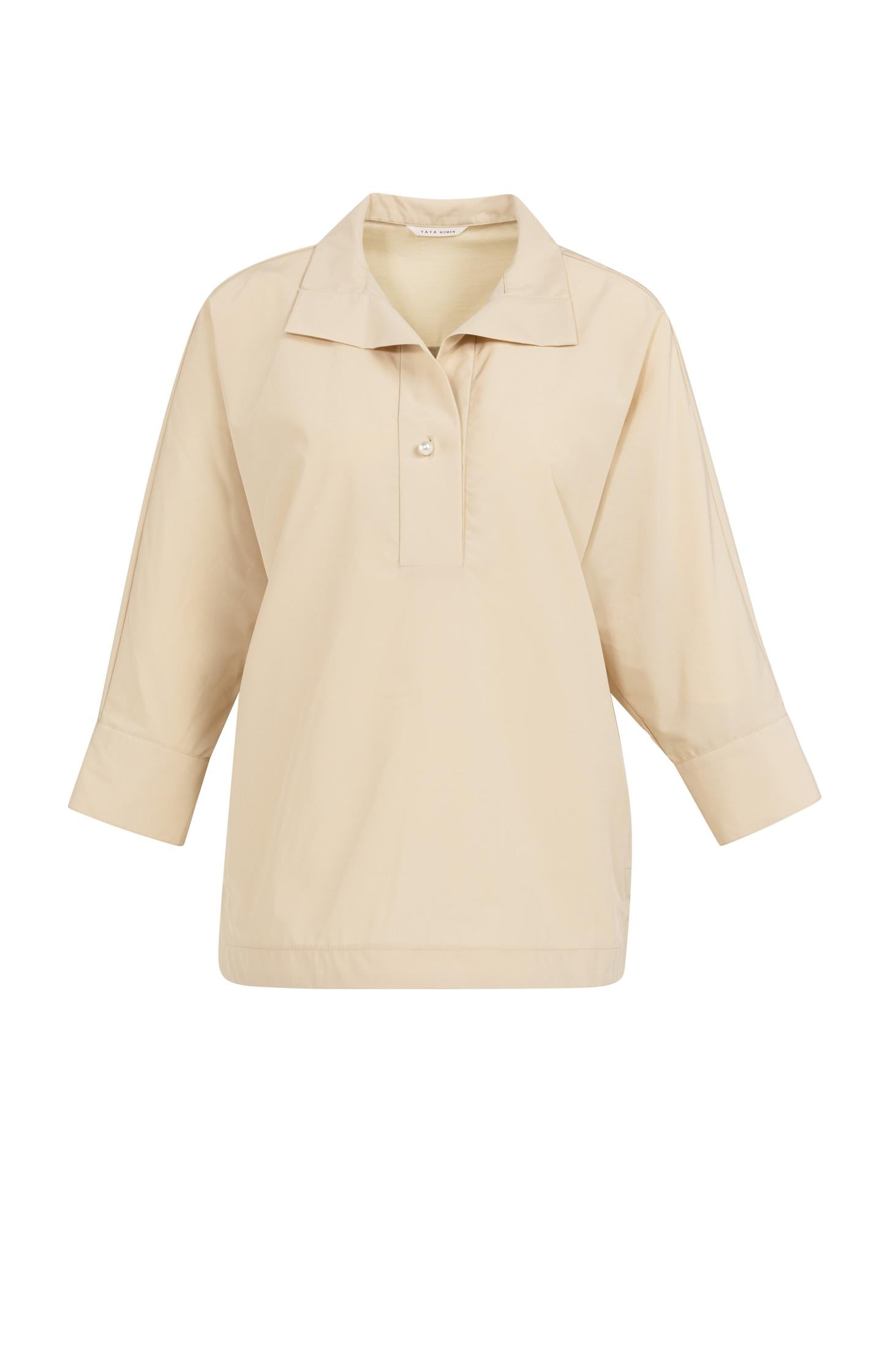 Poplin blouse with polo collar and pearl buttons - Type: product