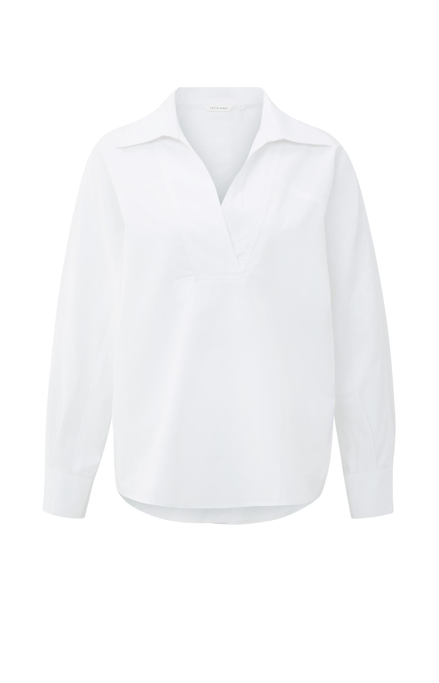 Poplin blouse with polo collar and V-neck - Type: product