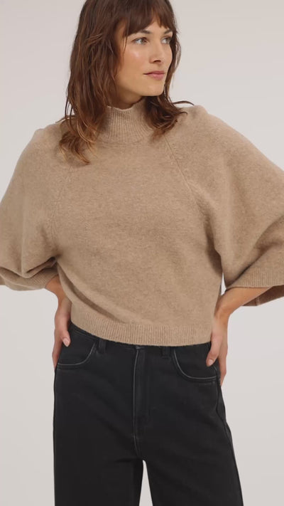 Wide sleeve sweater with high neckline - Type: video