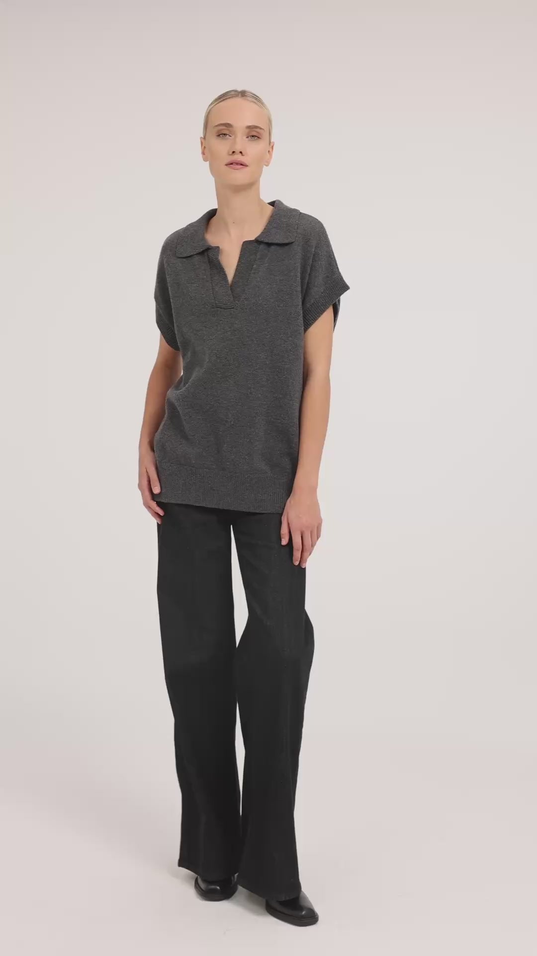 Knitted spencer tunic with collar - Light Beige Melange