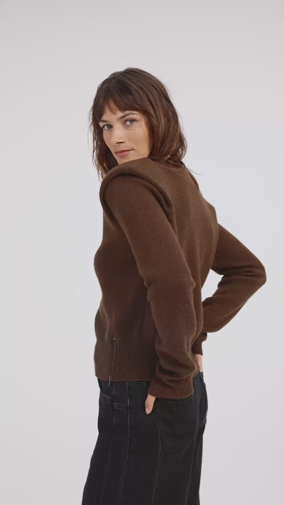 Knitted sweater with shoulder detail and side zips - Type: video
