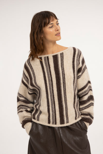 Boat neck sweater with striped pattern - Type: video