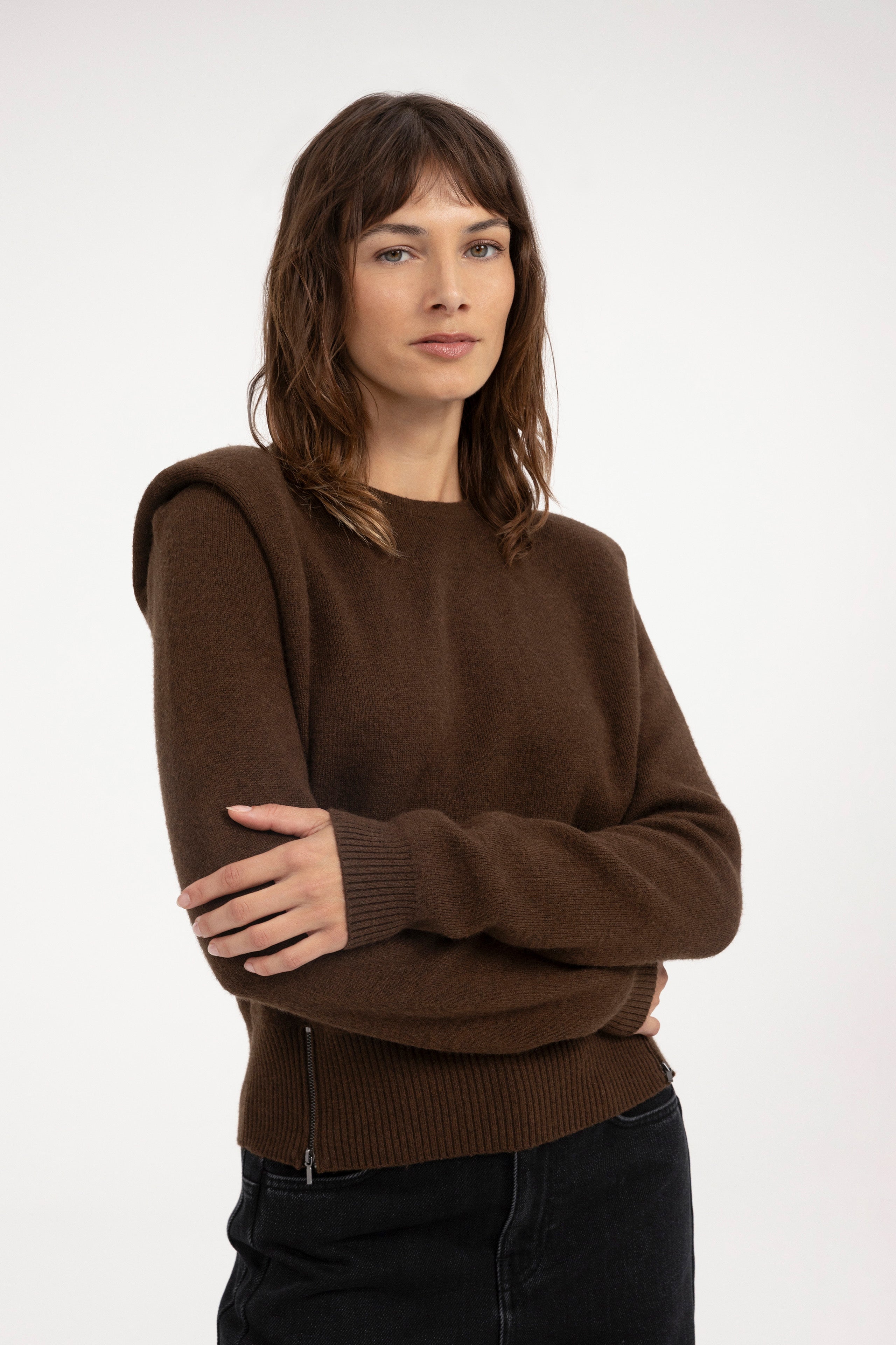 Knitted sweater with shoulder detail and side zips - Type: video