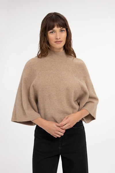 Wide sleeve sweater with high neckline - Type: video