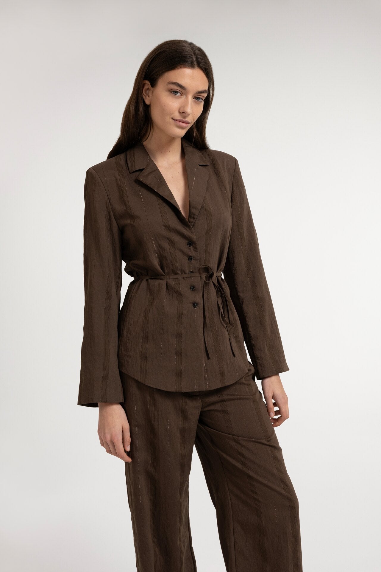 Pinstripe blazer with tie belt - Type: video