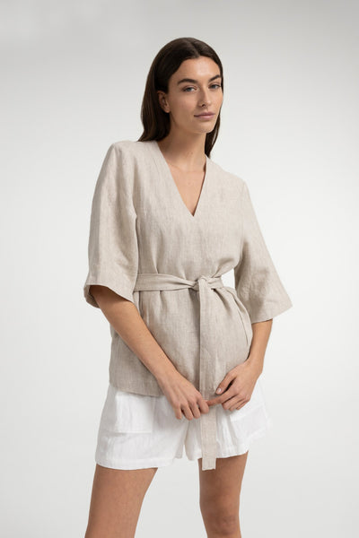 Linen wrap jacket with tie belt - Type: video