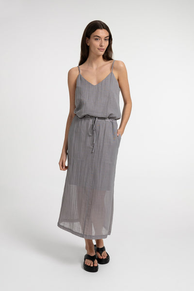 Linen-blend midi skirt with elastic waist - Type: video