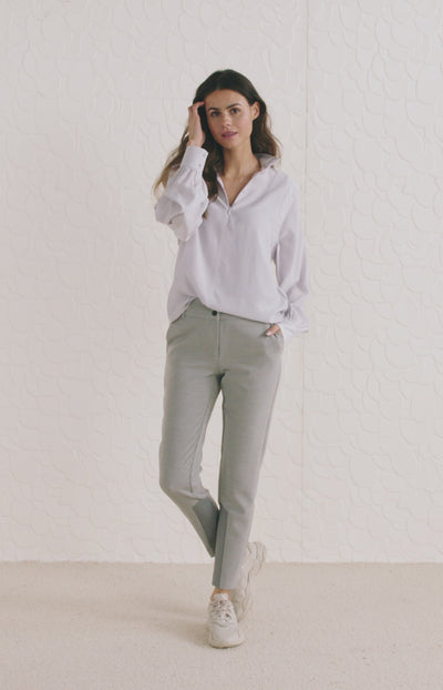 Top with turtleneck, puff sleeves, zip and shoulder details