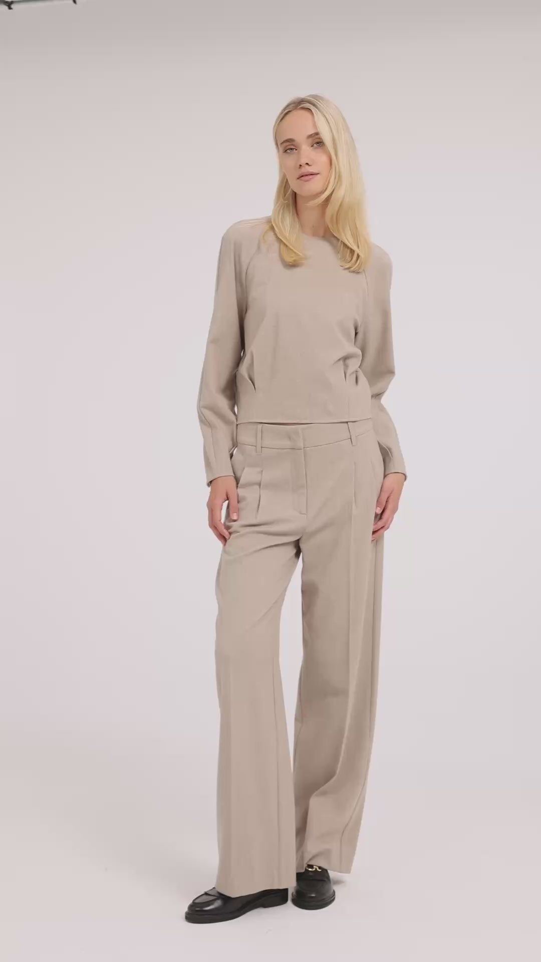 Soft woven trousers with wide legs - Beige Melange
