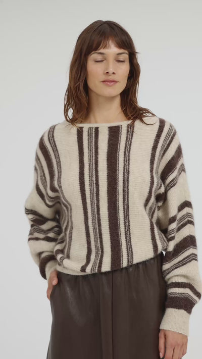 Boat neck sweater with striped pattern - Type: video