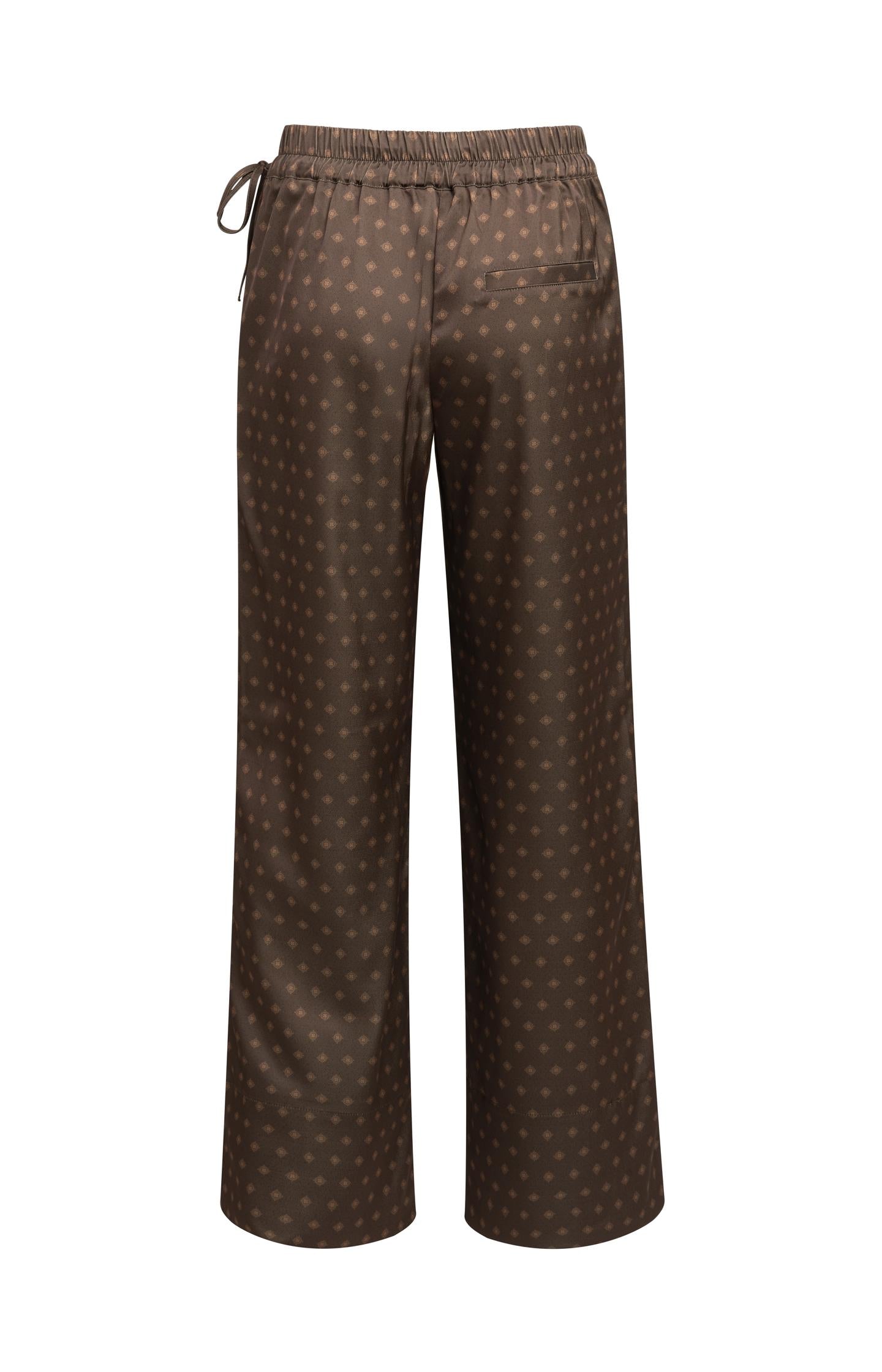 Printed trousers with wide legs and elastic waist
