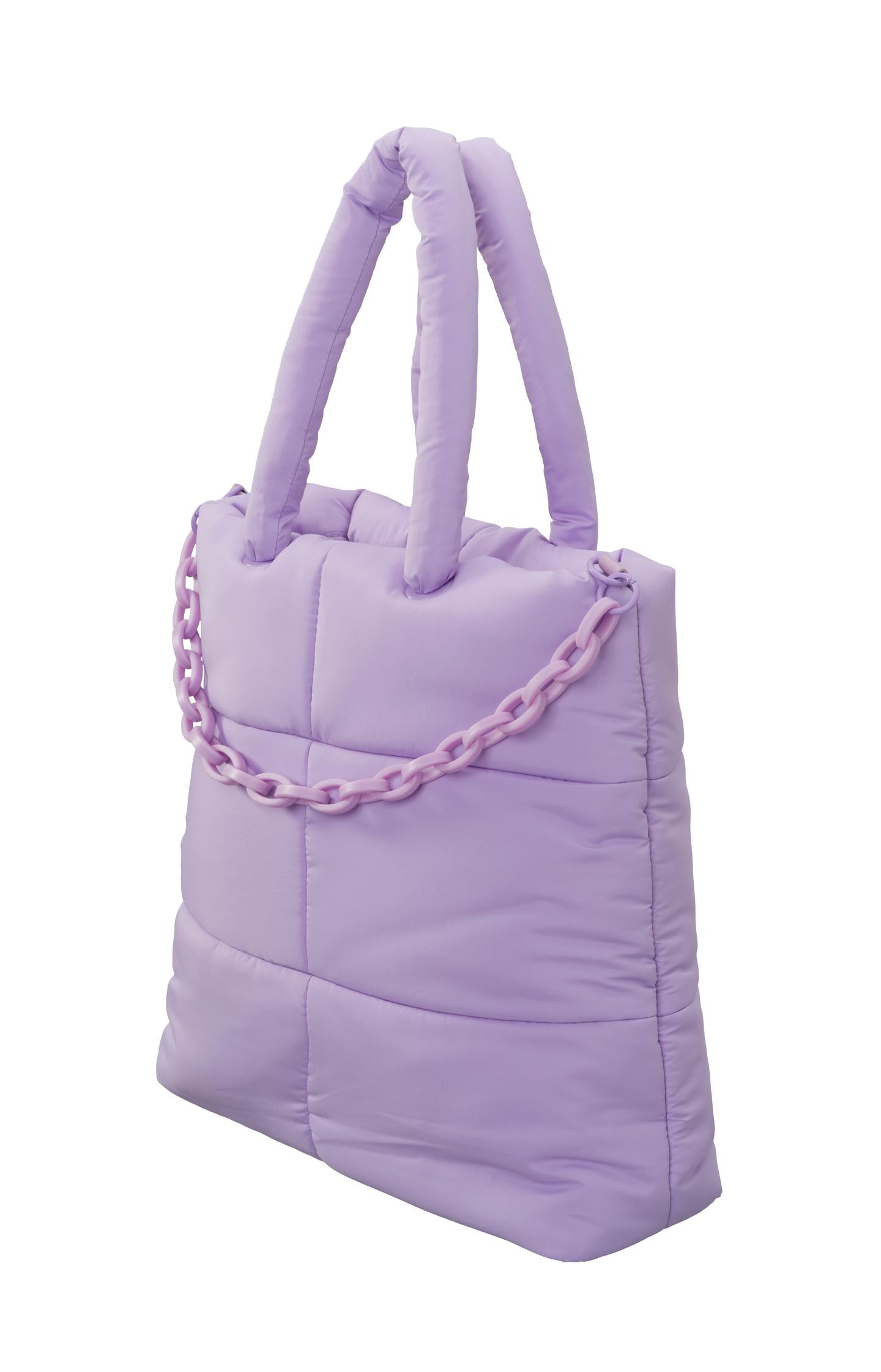 Puffer bag with chain, magnetic closure and side compartment - Orchid Petal Purple