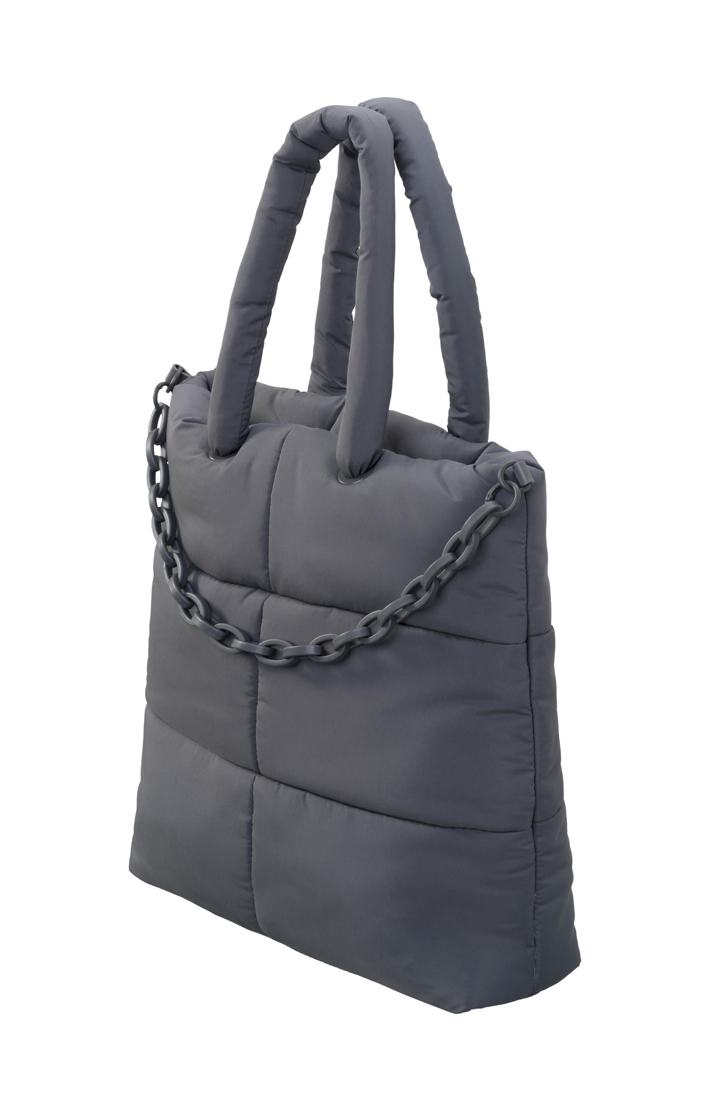 Puffer bag with chain, magnetic closure and side compartment - Thunderstorm Grey