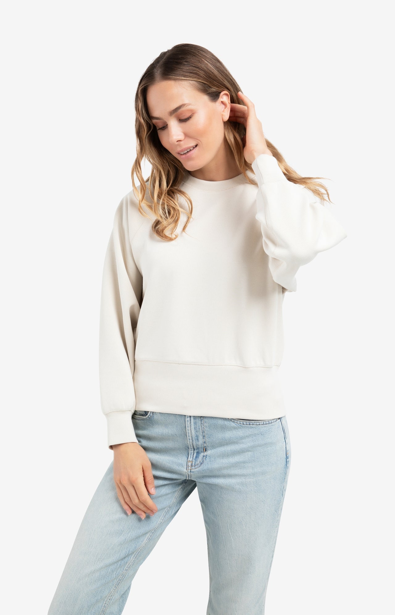Raglan sweatshirt with fine rib texture and crew neck - Type: lookbook