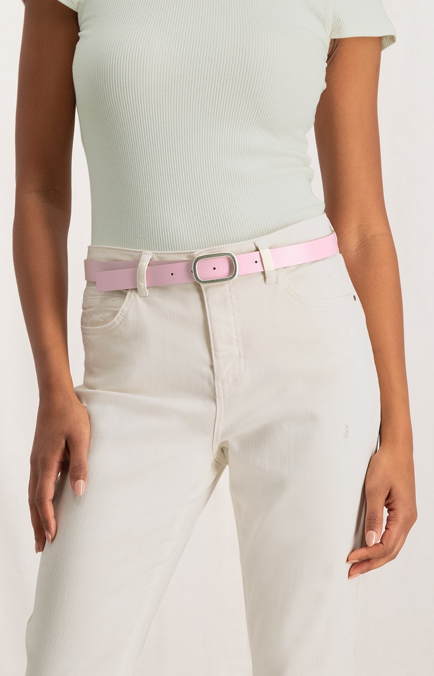 Reversible belt with square buckle and colored side