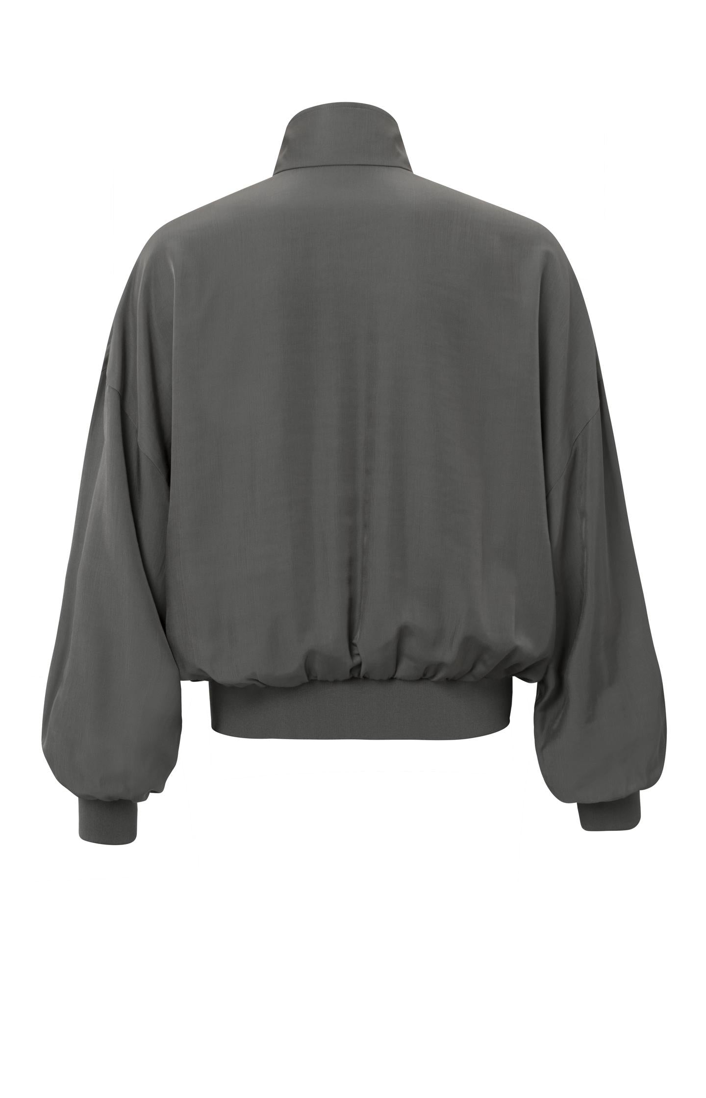 Reversible bomber jacket with 7/8 balloon sleeves and zip