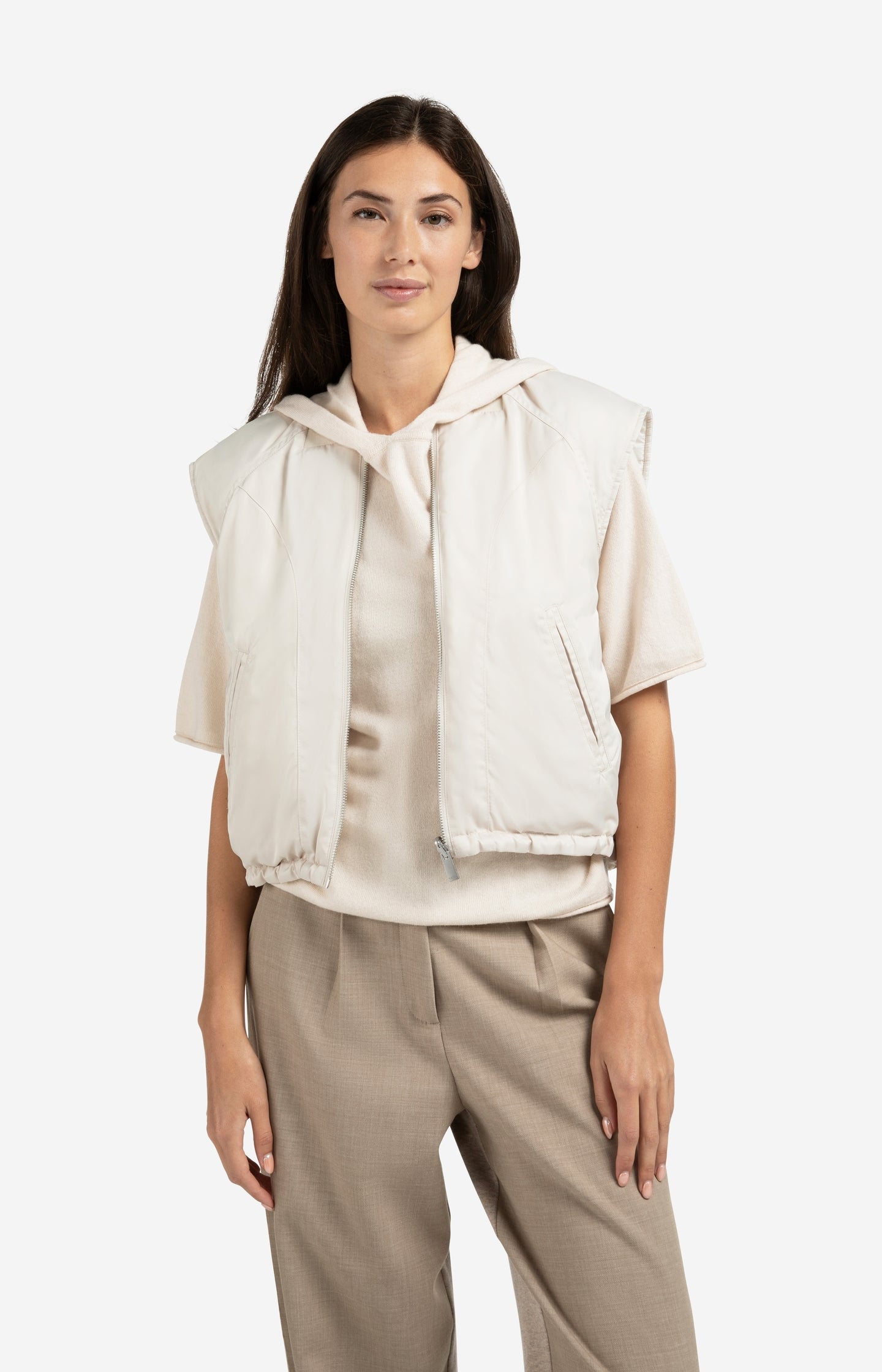 Reversible padded bodywarmer with zip closure