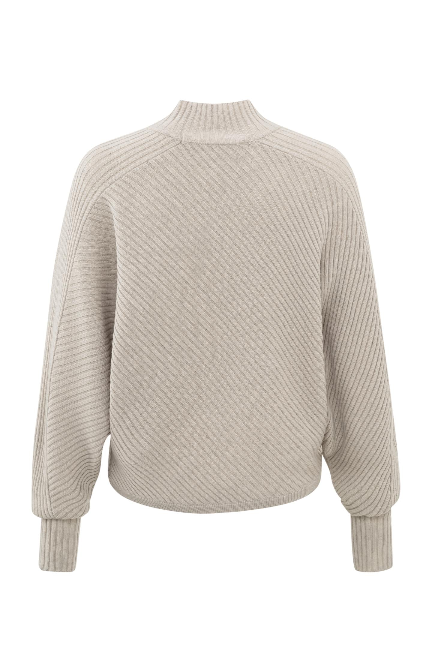 Ribbed beige sweater with high neck and batwing sleeves - Dove Gray Melange