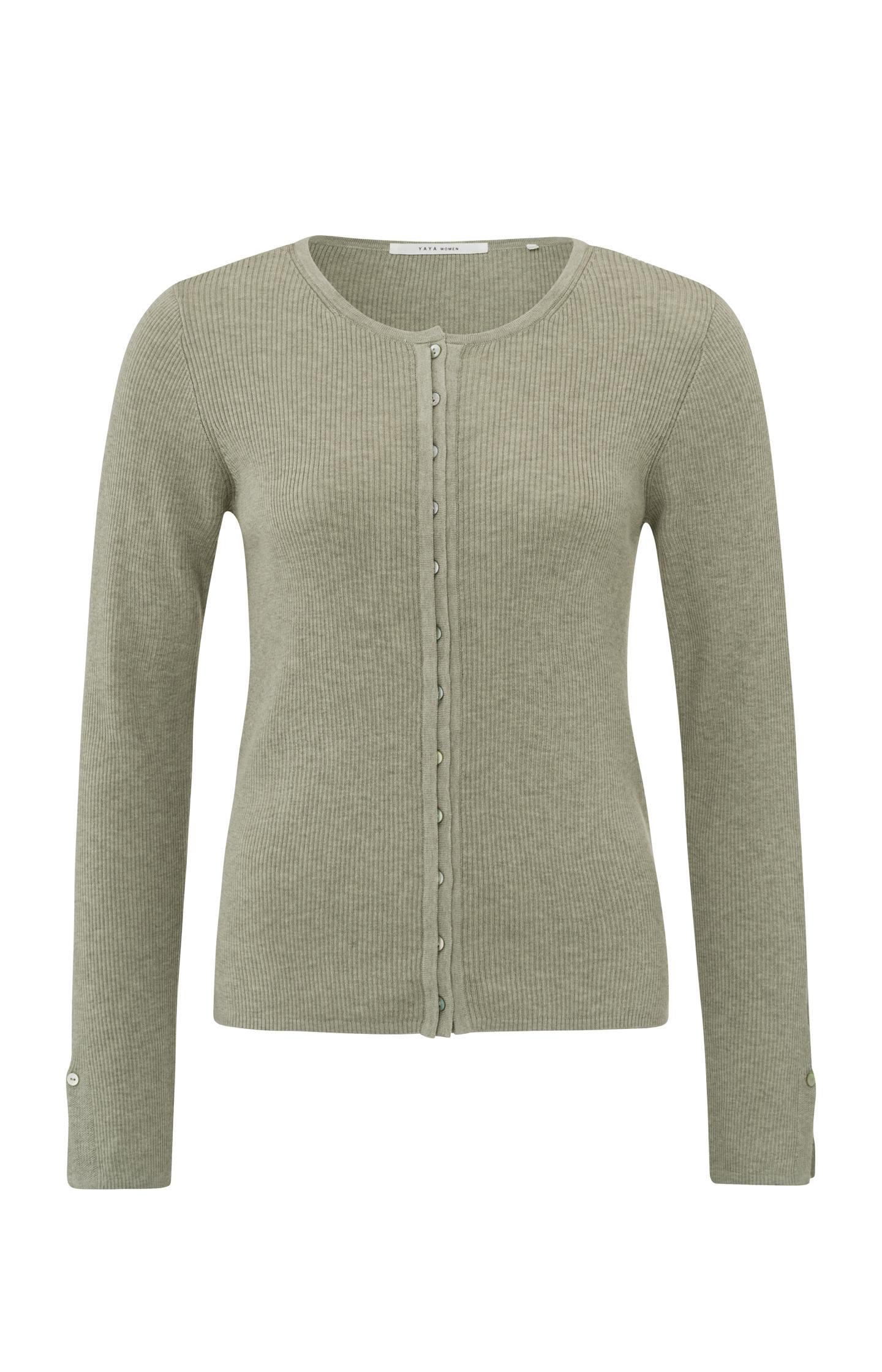 Ribbed cardigan with round neck, long sleeves and buttons - Agate Grey Melange - Type: product