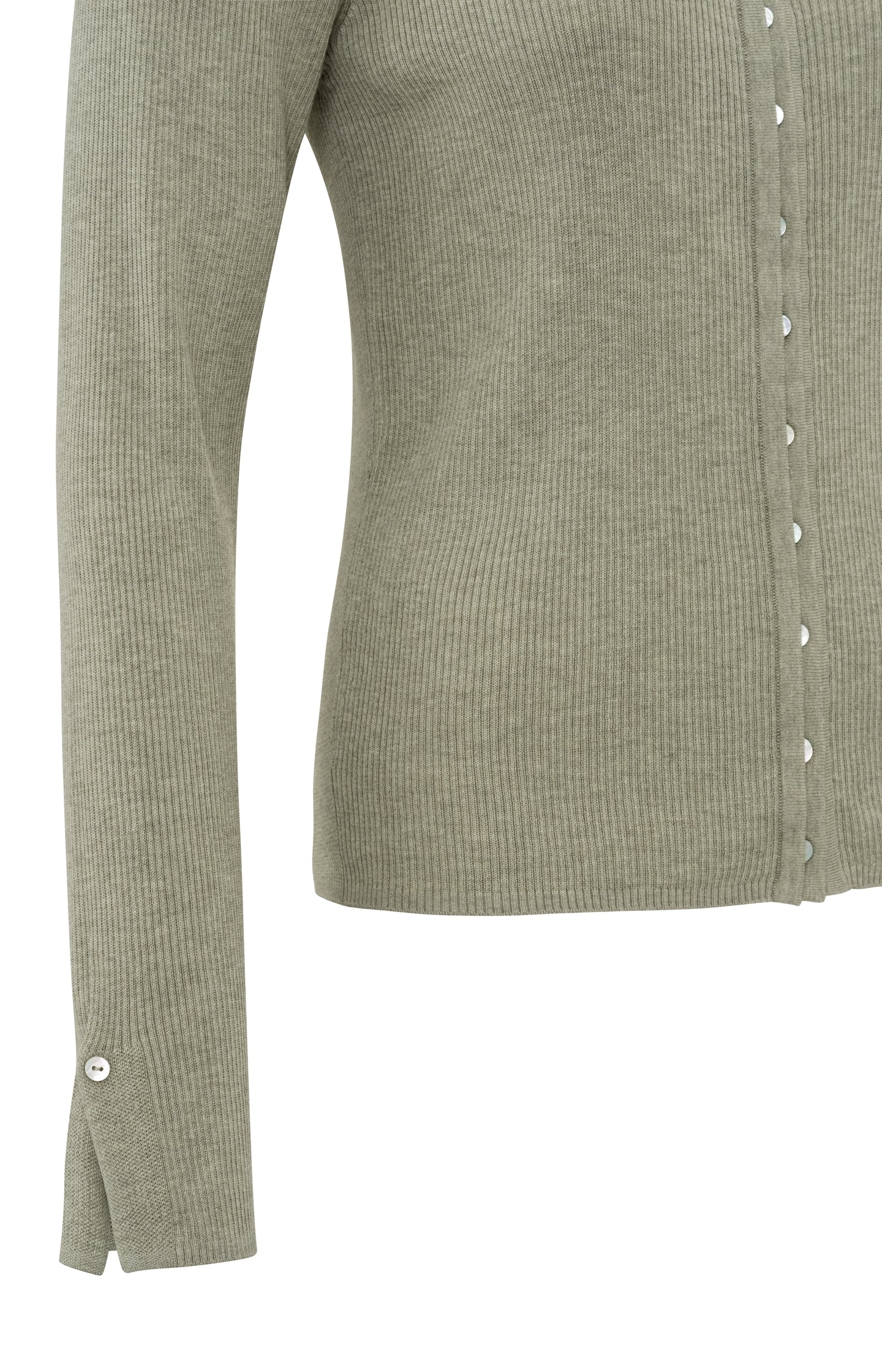 Ribbed cardigan with round neck, long sleeves and buttons - Agate Grey Melange