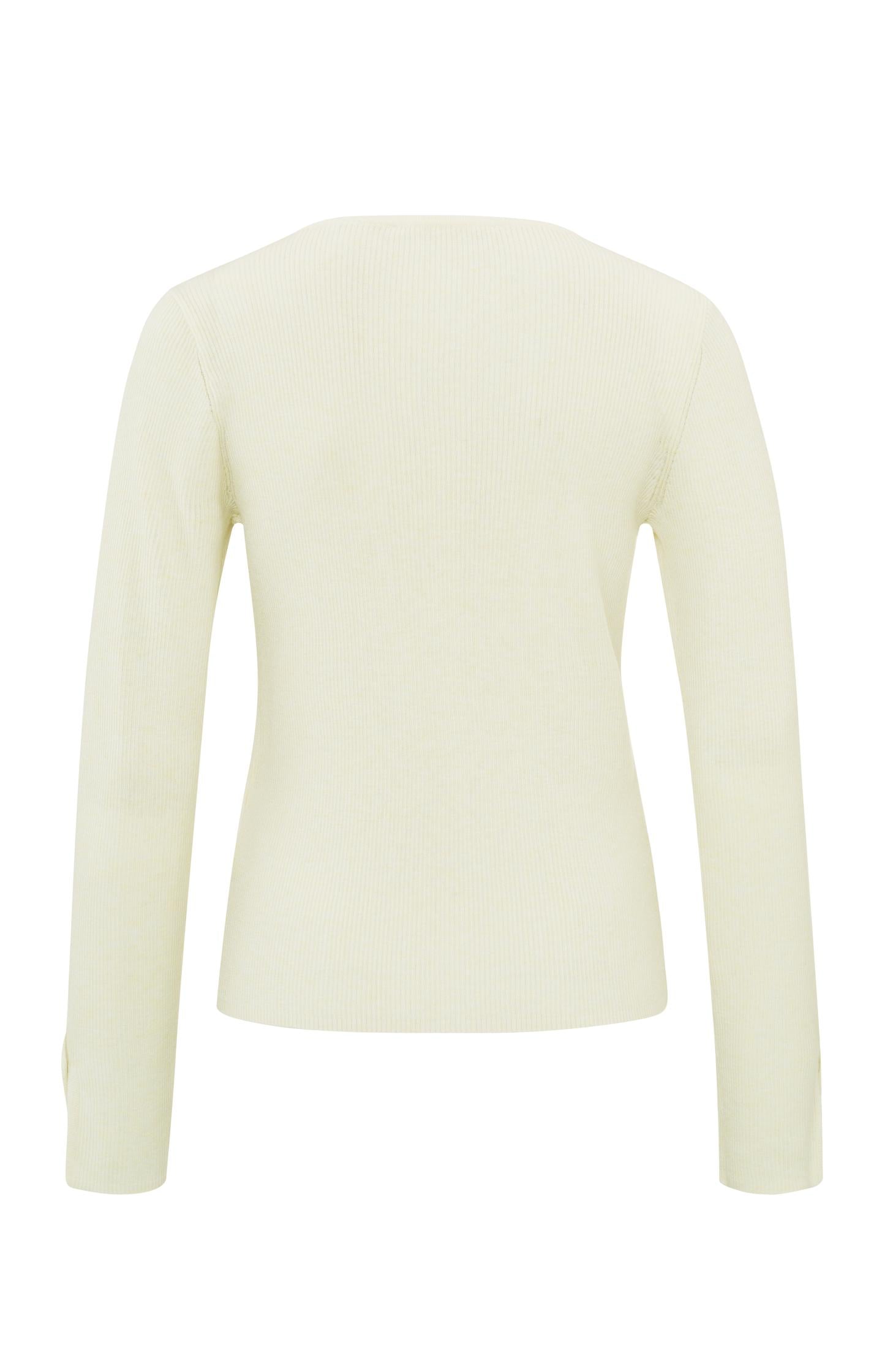 Ribbed cardigan with round neck, long sleeves and buttons - Ivory White Melange