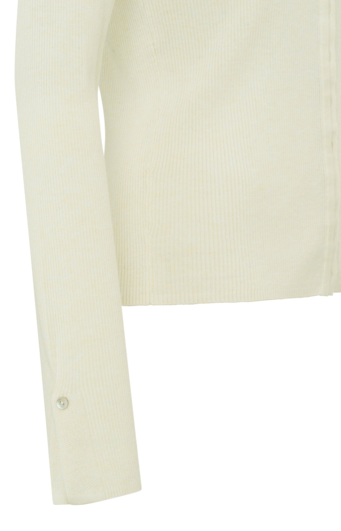 Ribbed cardigan with round neck, long sleeves and buttons - Ivory White Melange