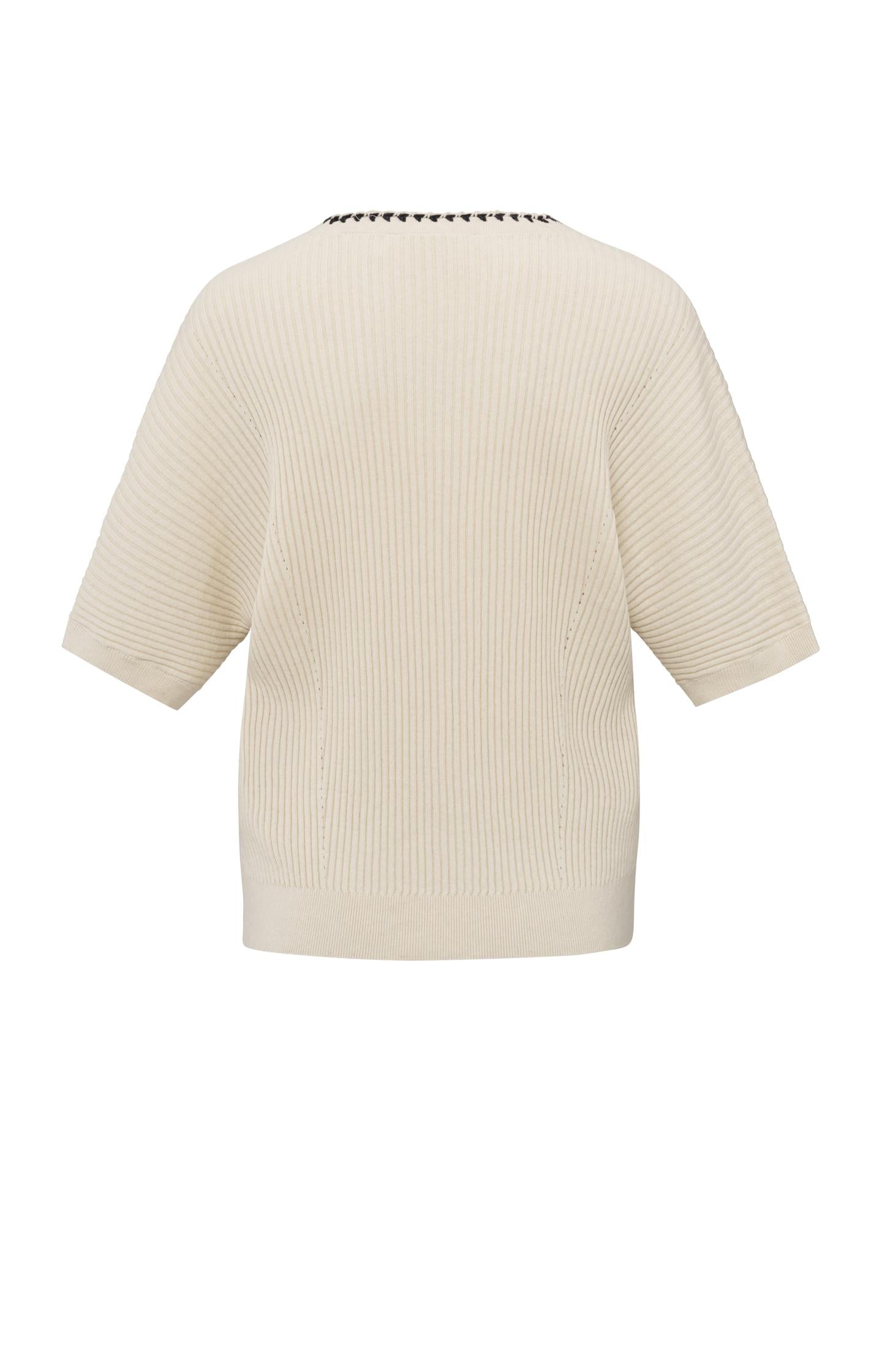 Ribbed cardigan with stich detail and short sleeves