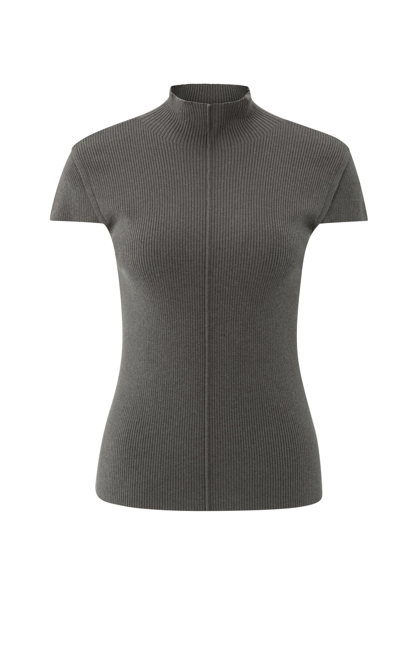 Ribbed fitted top with mock neck and seam detail - Type: product