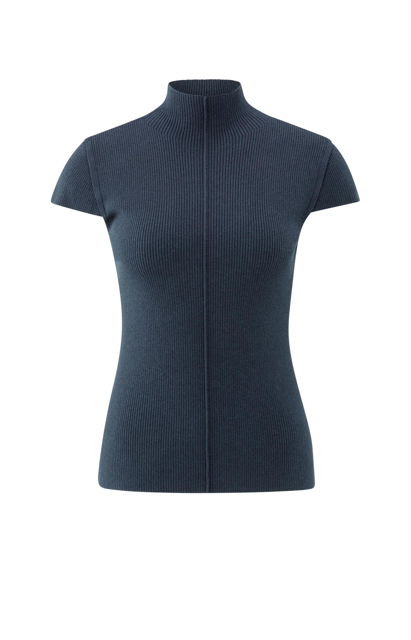 Ribbed fitted top with mock neck and seam detail - Type: product