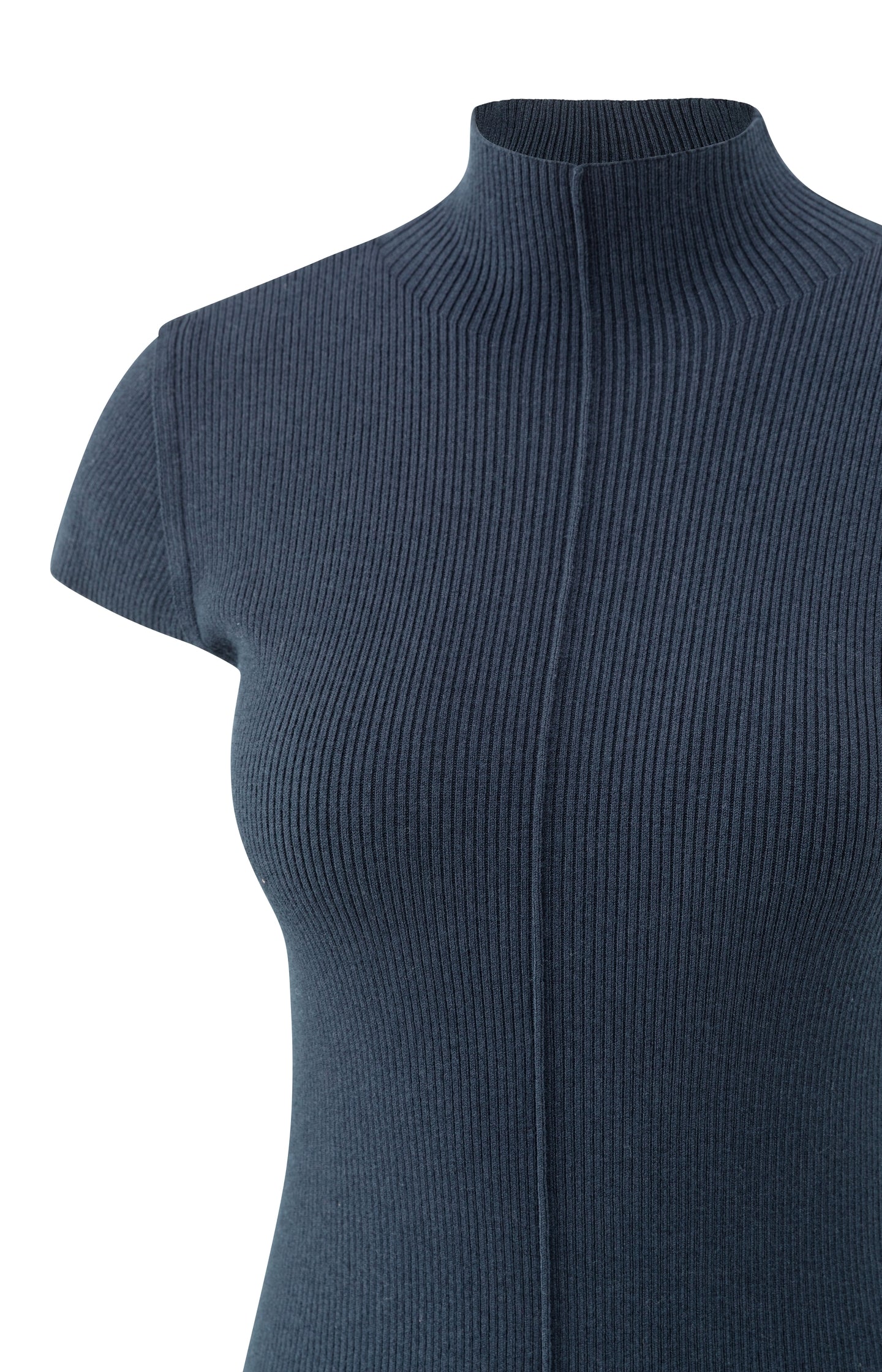 Ribbed fitted top with mock neck and seam detail