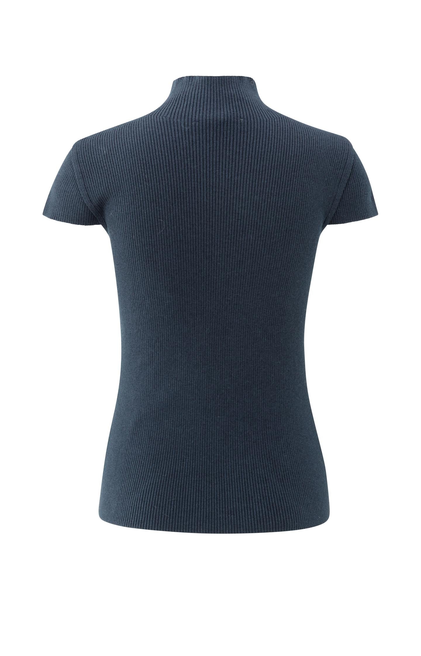 Ribbed fitted top with mock neck and seam detail