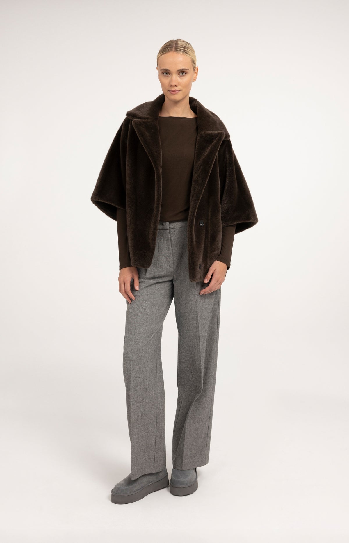 Ribbed jersey top with pleated drape - Delicioso Brown