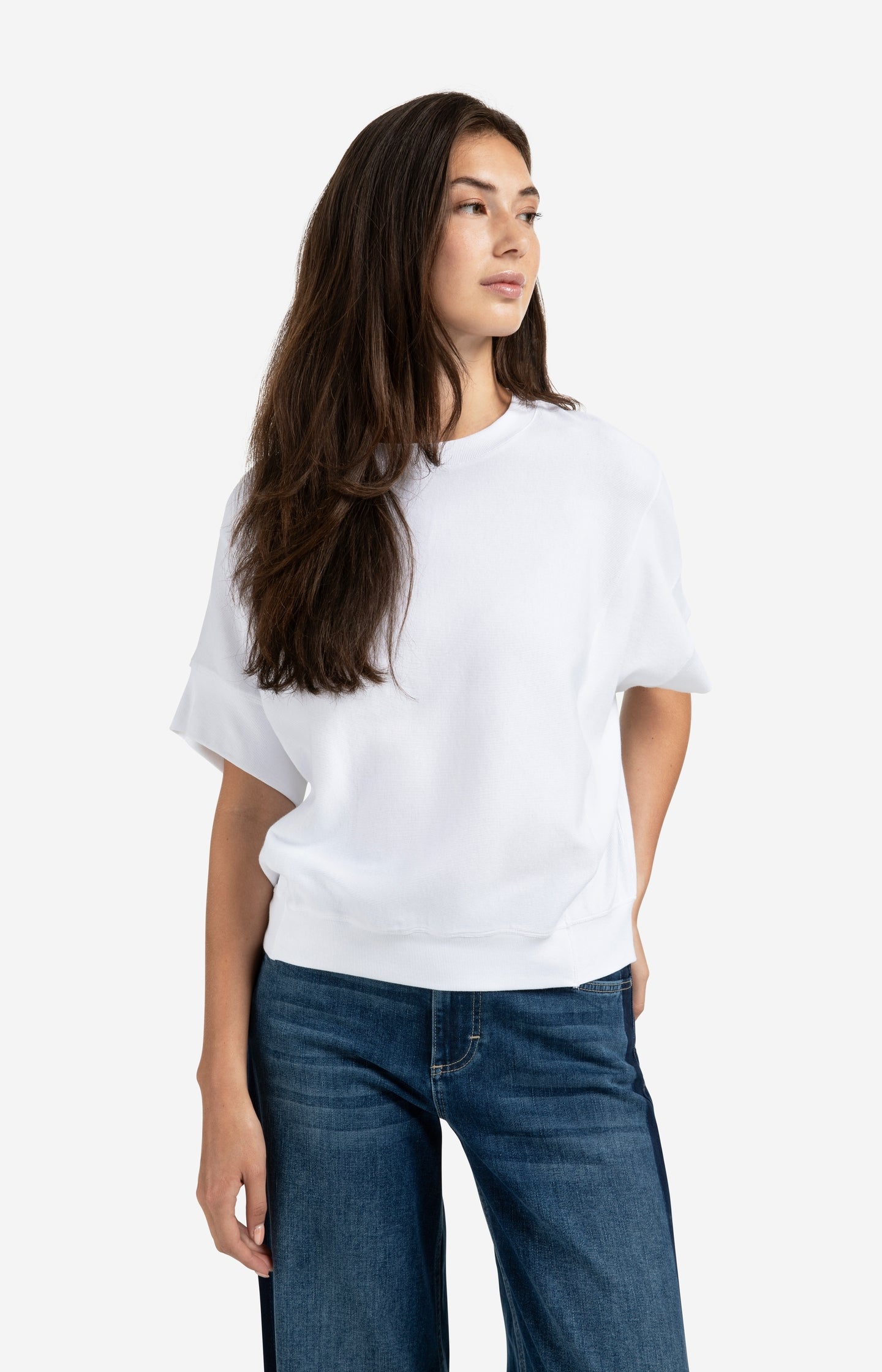 Ribbed jersey top with short sleeves